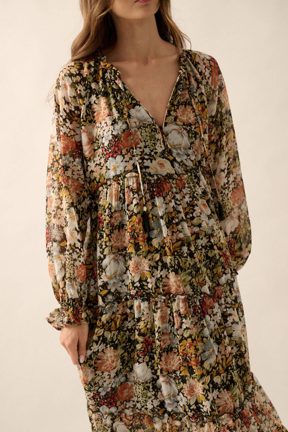 Floral V-Neck Chiffon Midi Dress – Jupiter Row